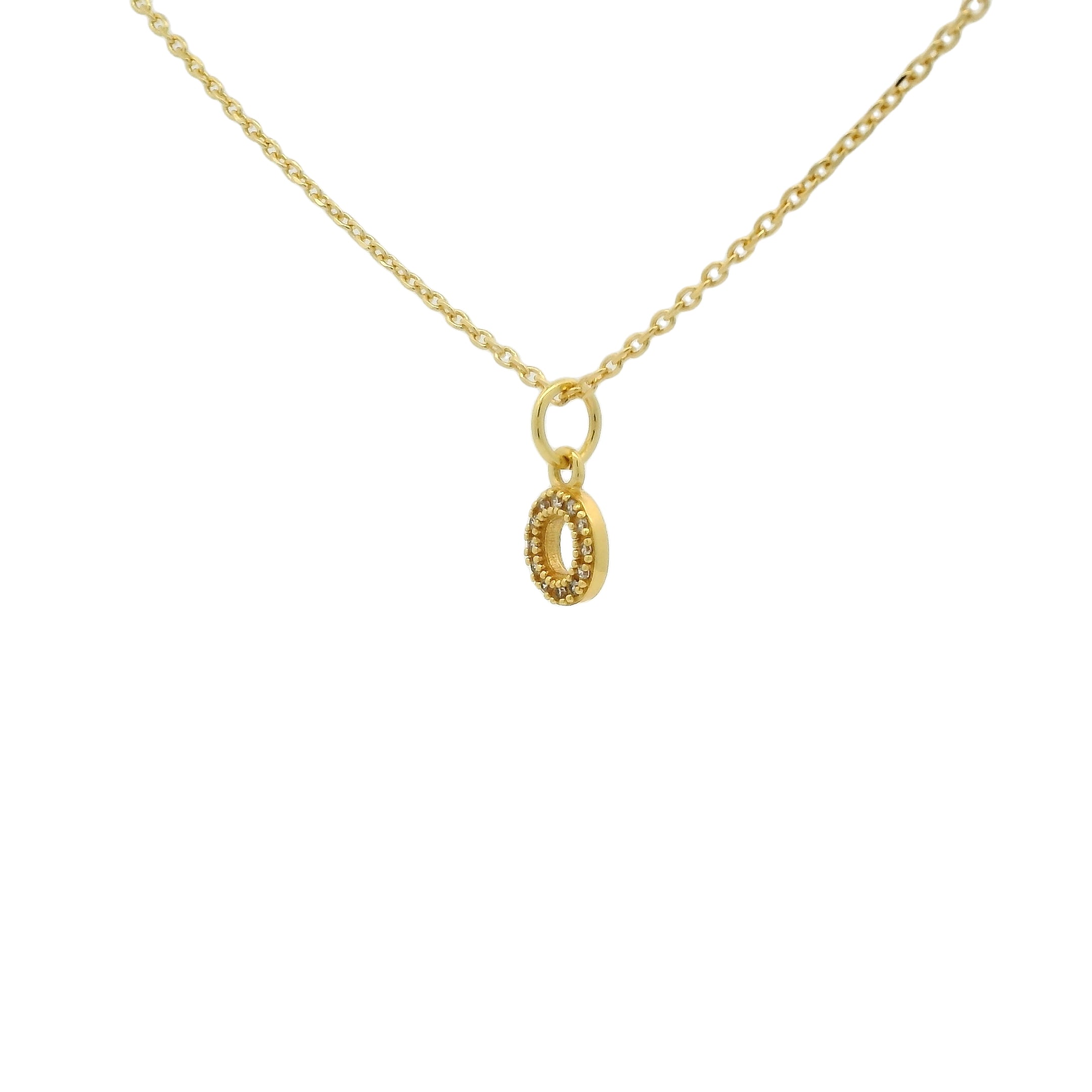 Collier doré petite lettre O et zircons blancs 42 cm