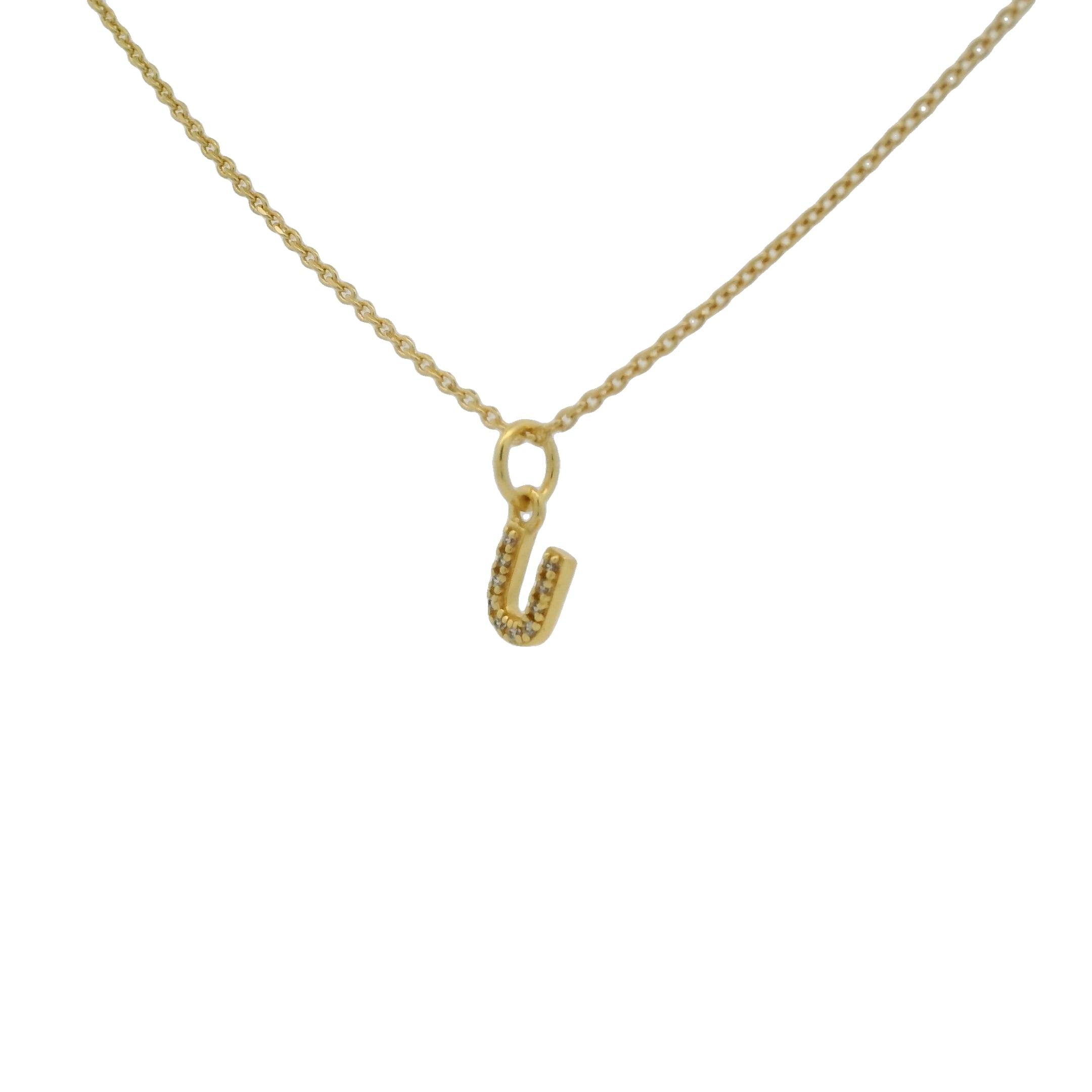 Collier doré petite lettre U avec zircons blancs 42 cm