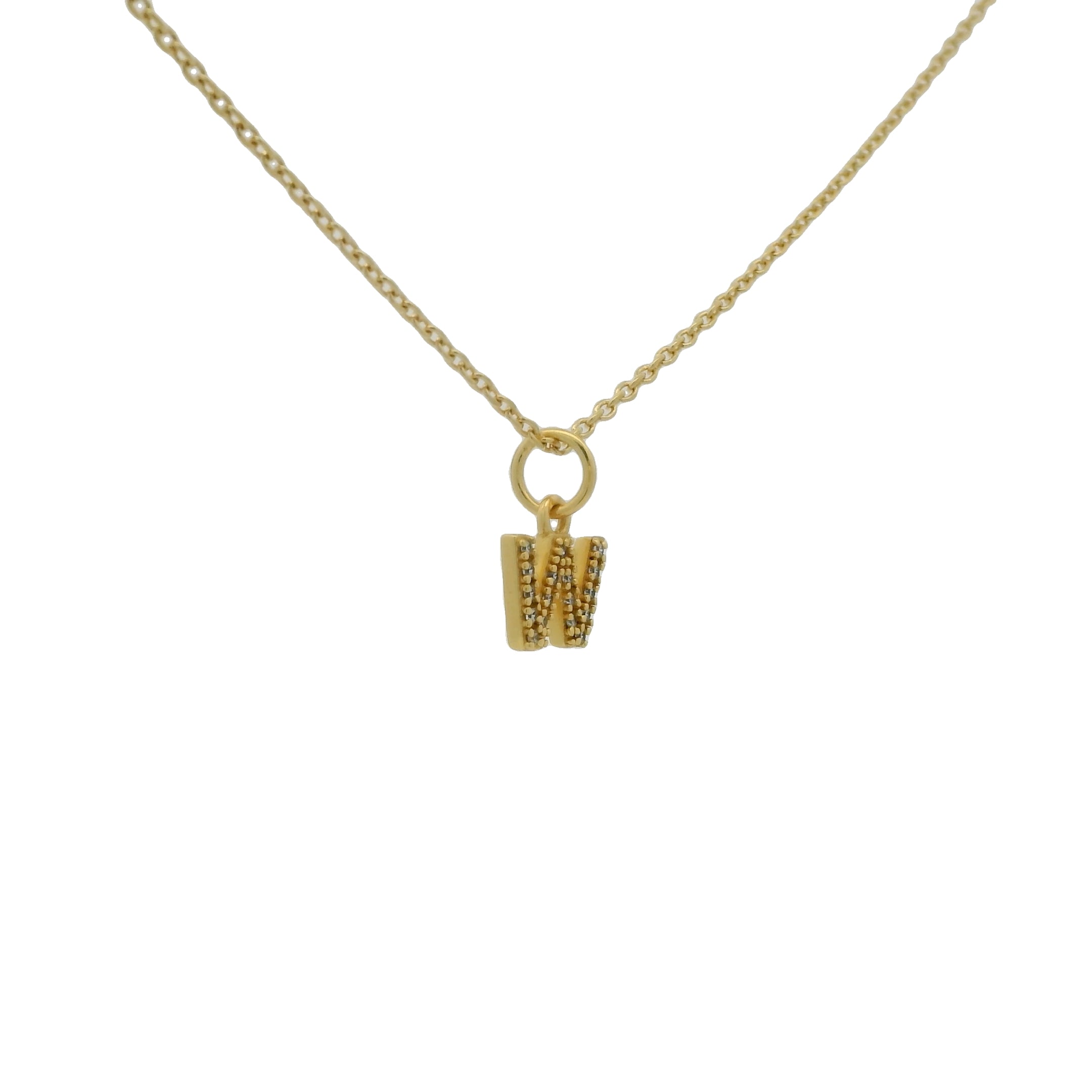 Collier doré petite lettre "W" et zircons blancs 42 cm