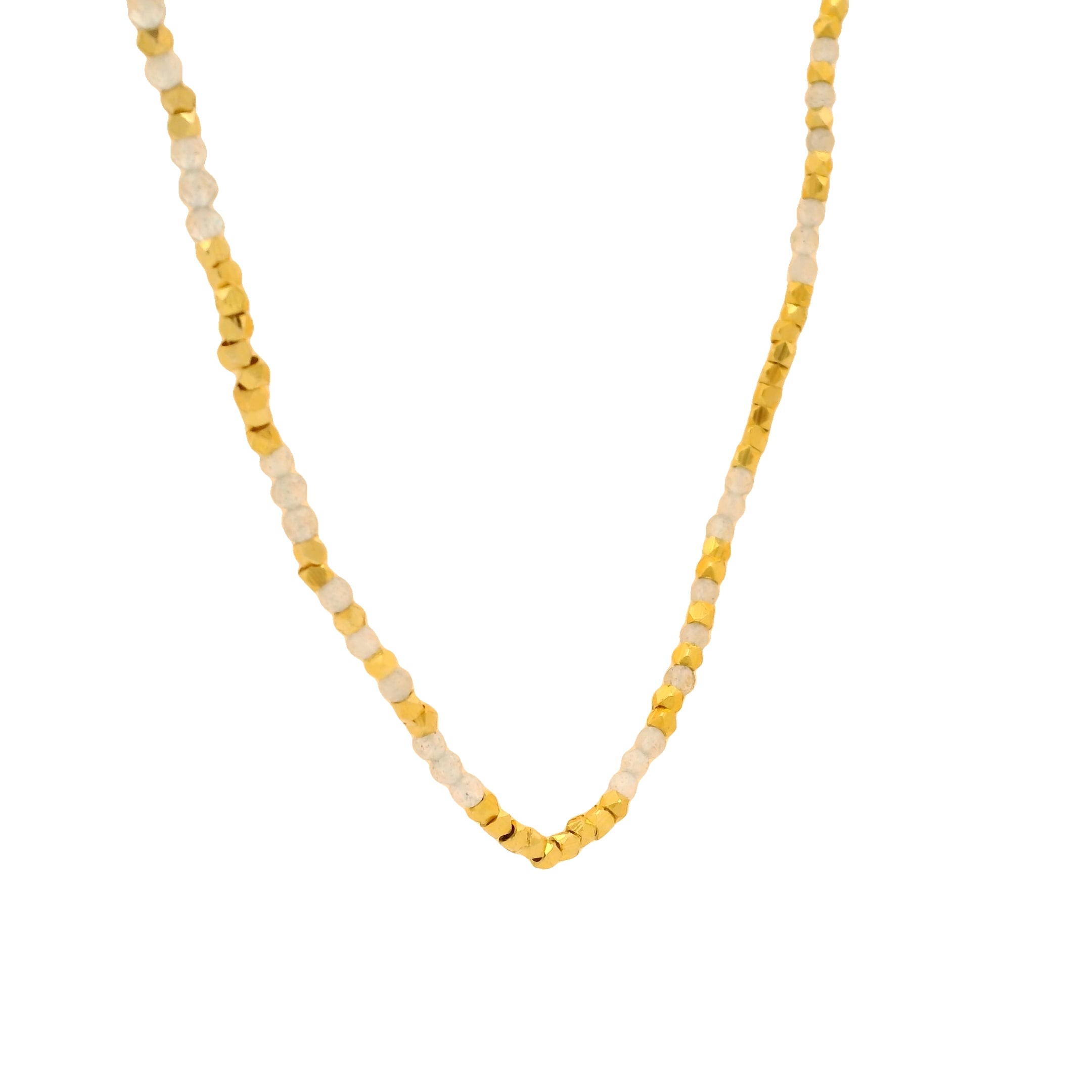 Collier doré en labradorite et perles martelées dorées 42cm