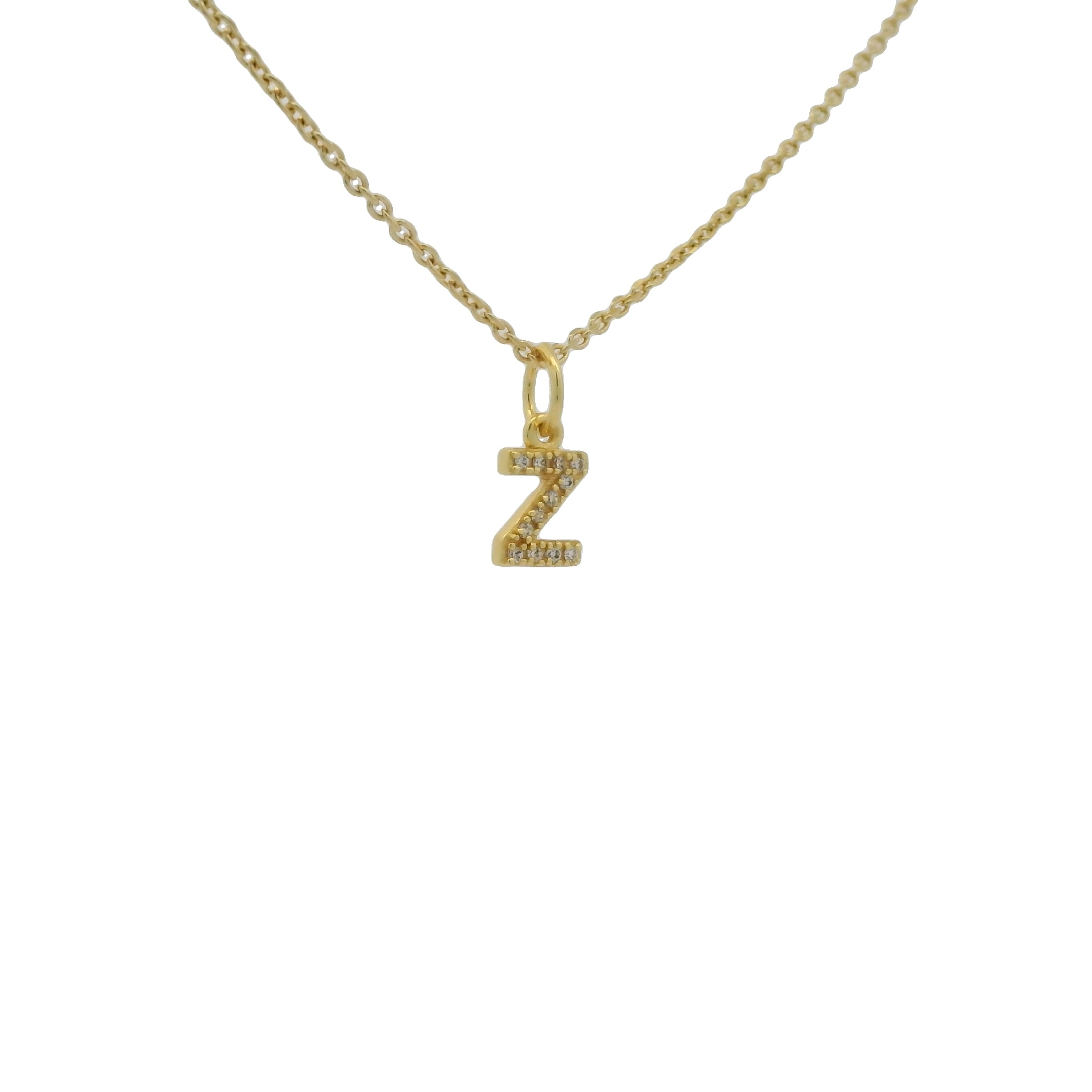 Collier doré petite lettre Z avec zircons blancs 42 cm