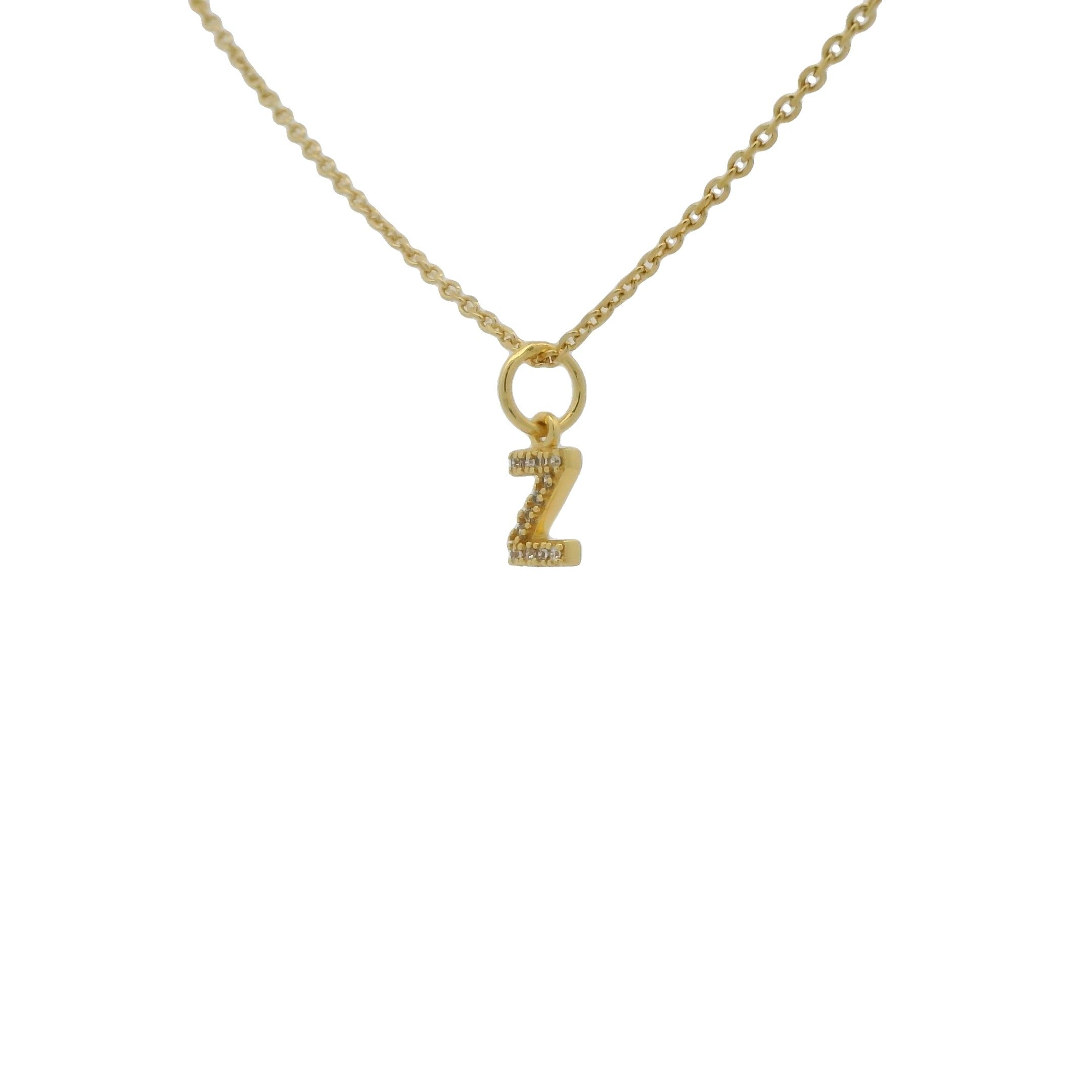 Collier doré petite lettre Z avec zircons blancs 42 cm
