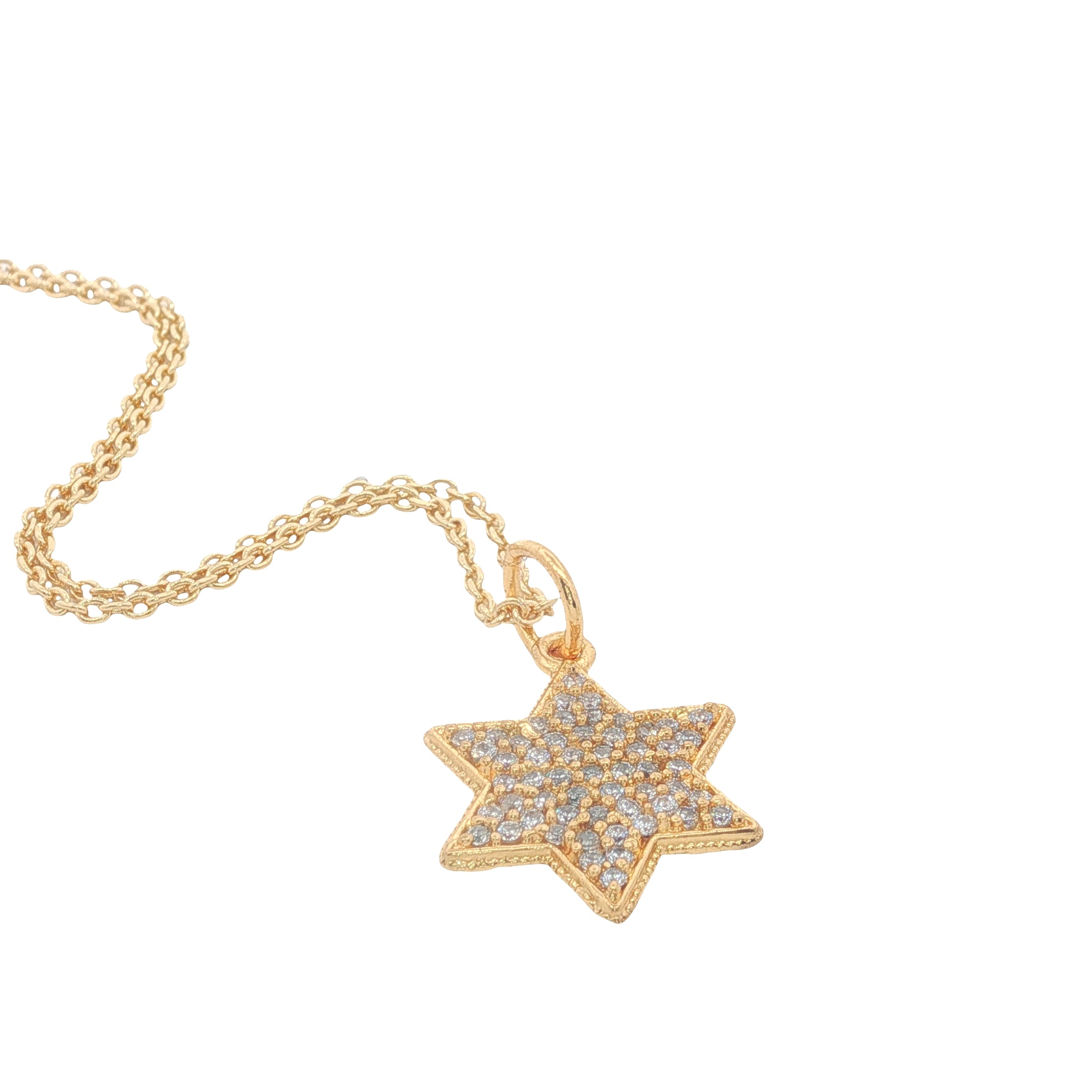 Collier doré étoile de David en zircons 42 cm