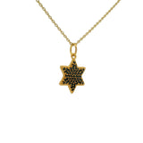 Collier doré étoile de David en zircons noirs 42 cm