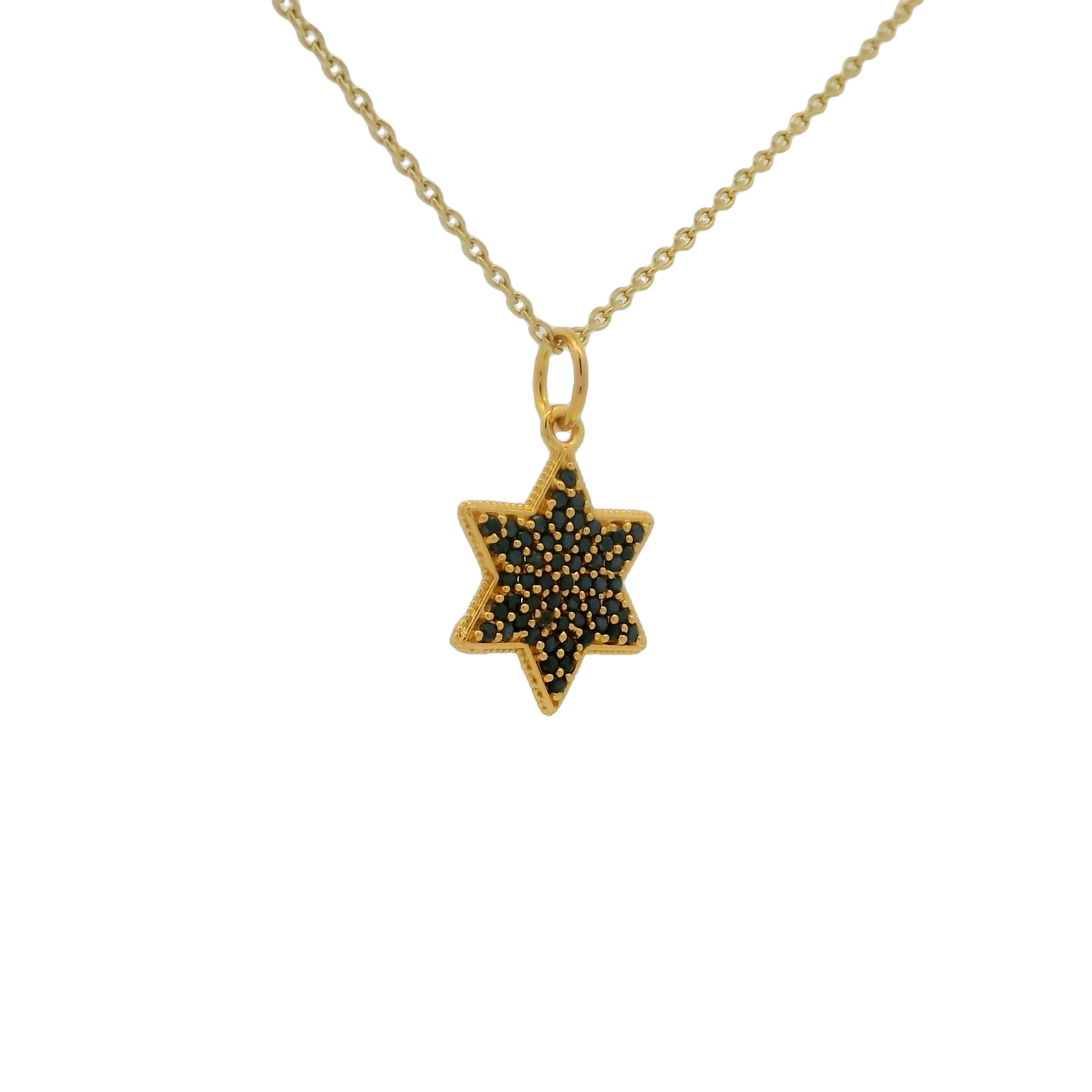 Collier doré étoile de David en zircons noirs 42 cm