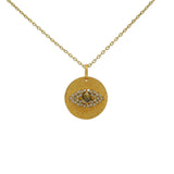 Collier doré médaille oeil Labradorite et zircons 42 cm