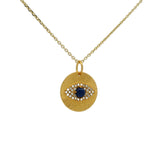 Collier doré médaille oeil lapis et zircons 42 cm