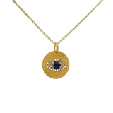 Collier doré médaille oeil lapis et zircons 42 cm