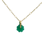Collier doré fleur taillée dans de l'onyx verte étrier avec zircon 50 cm