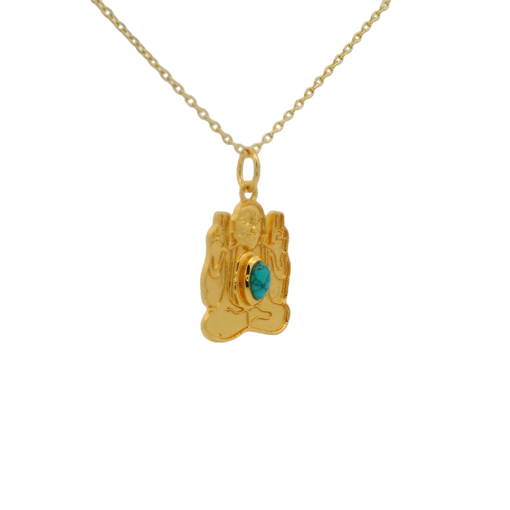 Collier doré bouddha avec turquoise 42 cm