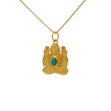 Golden necklace with seated Buddha and cabochon stone