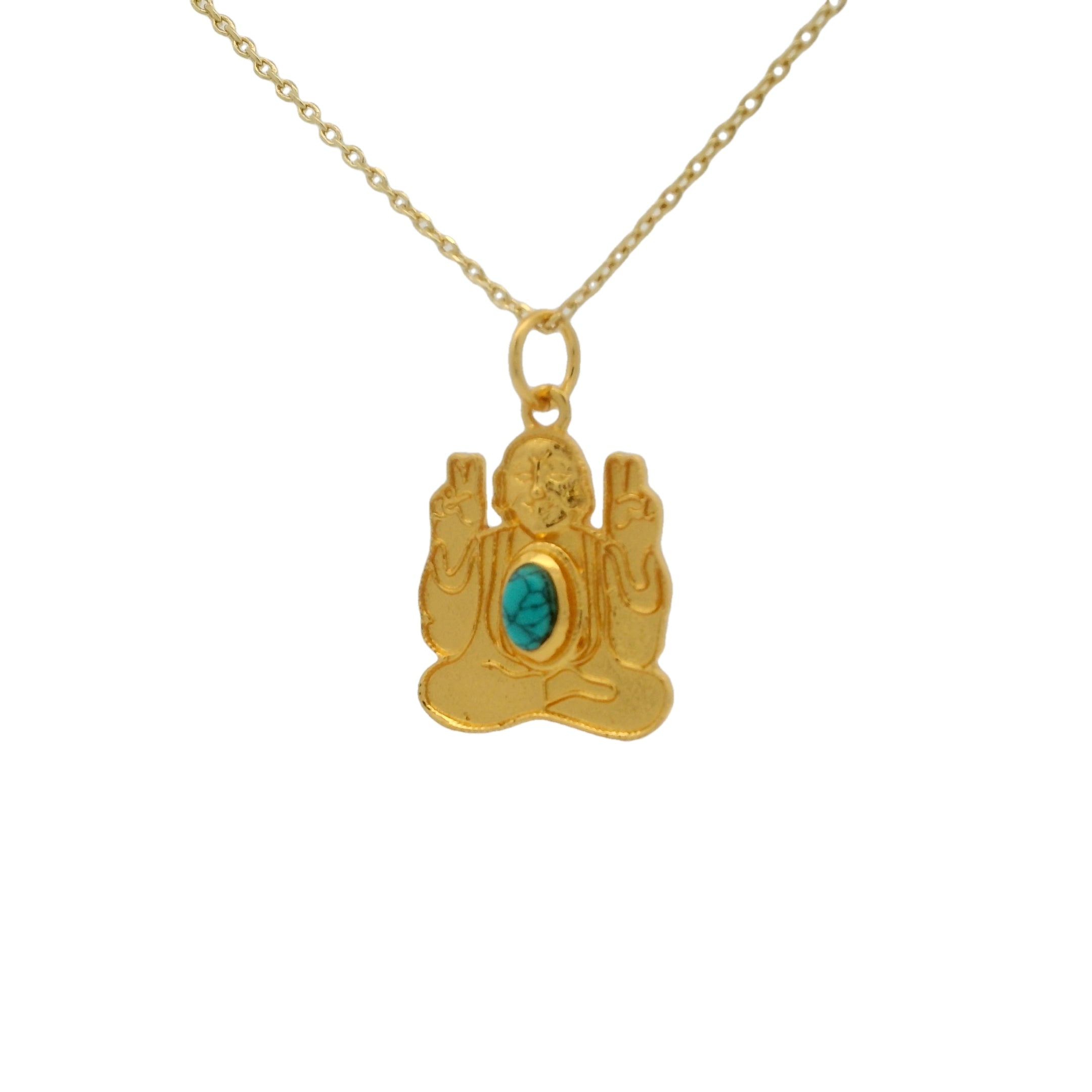 Collier doré bouddha avec turquoise 42 cm