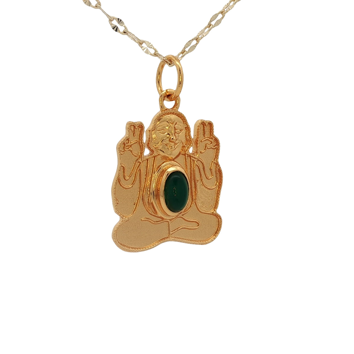 Collier doré bouddha avec onyx verte 42 cm
