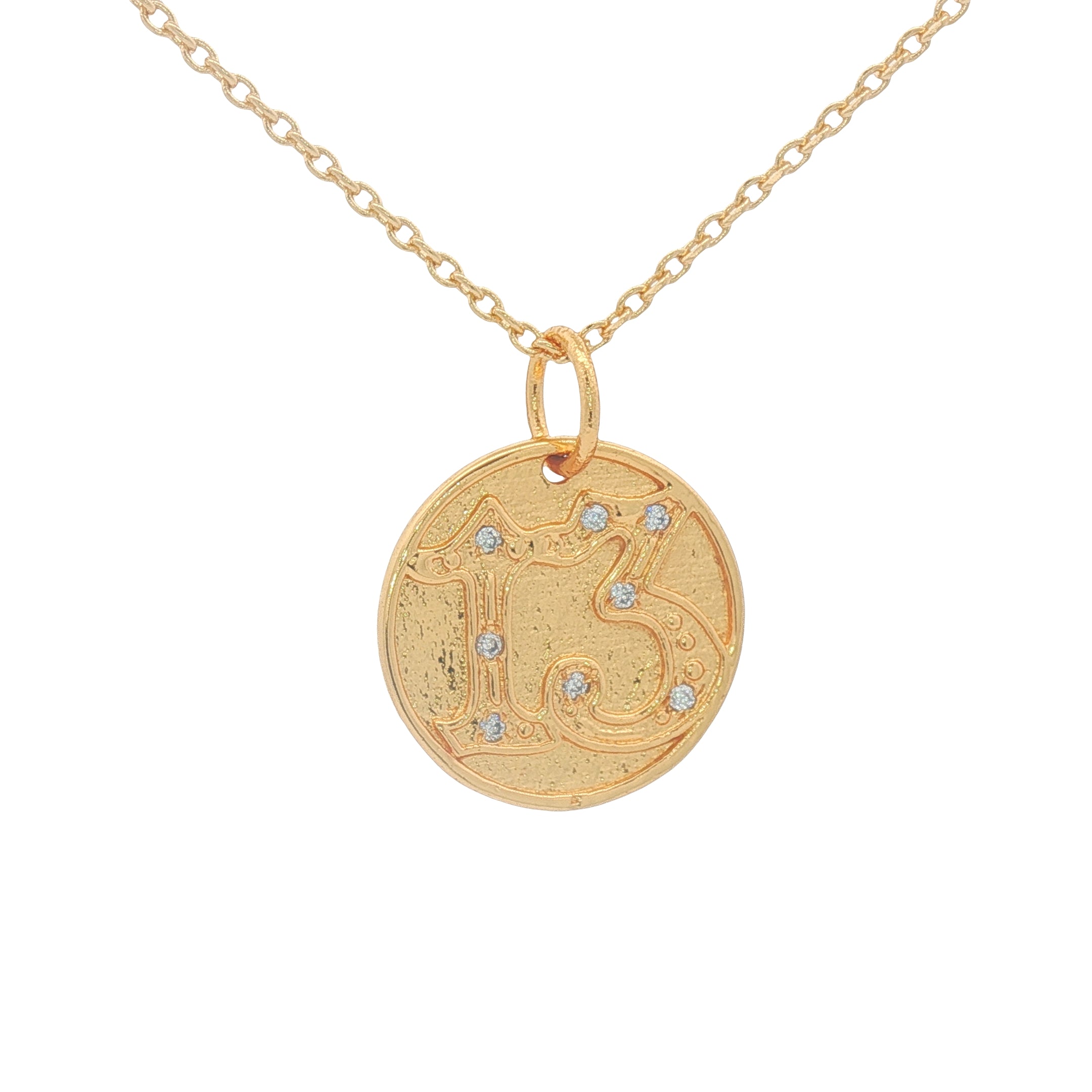 Collier doré médaille chiffre 13 avec zircons 42 cm