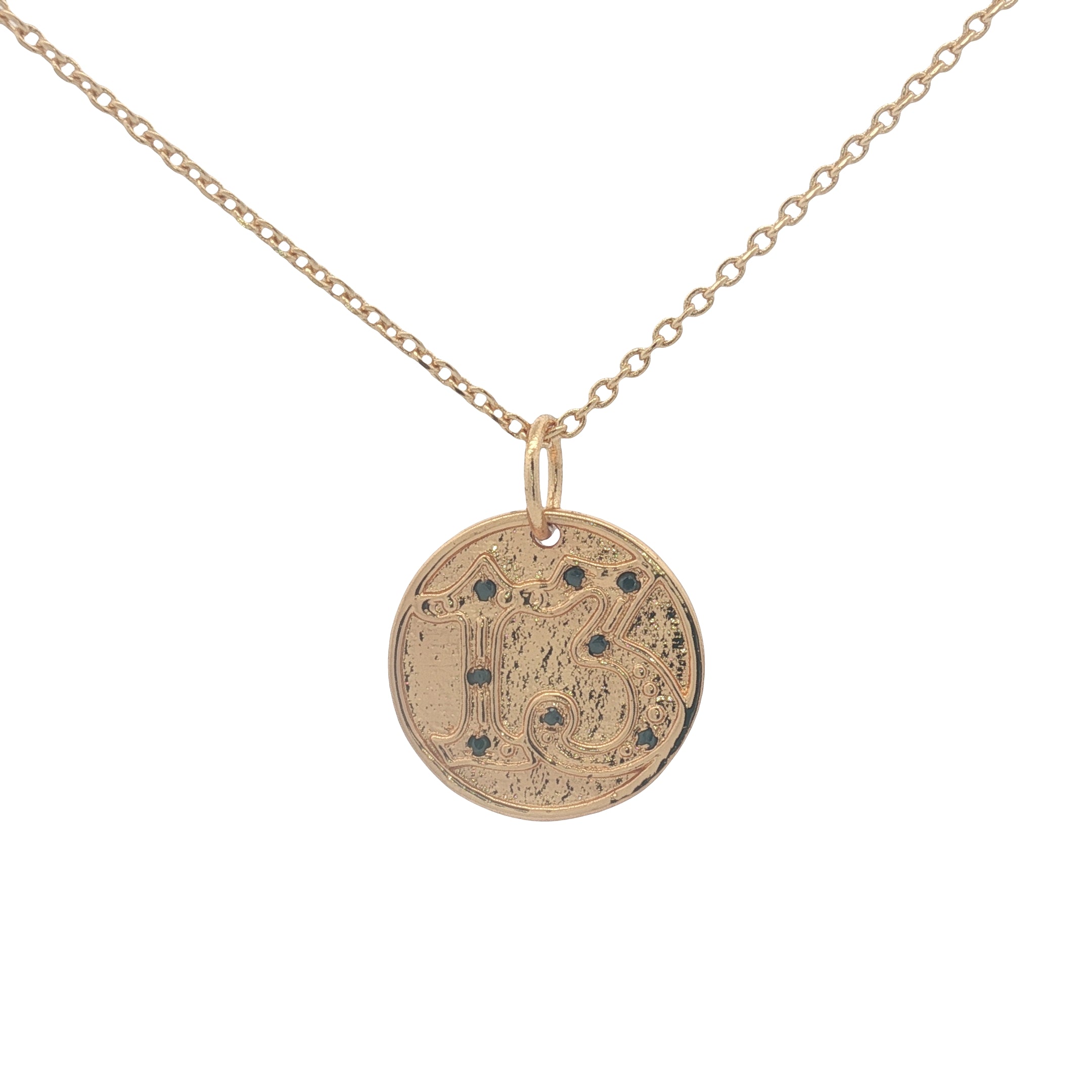 Collier doré médaille chiffre 13 avec zircons noirs 42 cm