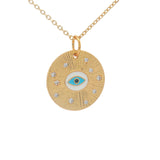 Gold necklace with eye medal and zircons