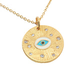 Gold necklace with eye medal and zircons