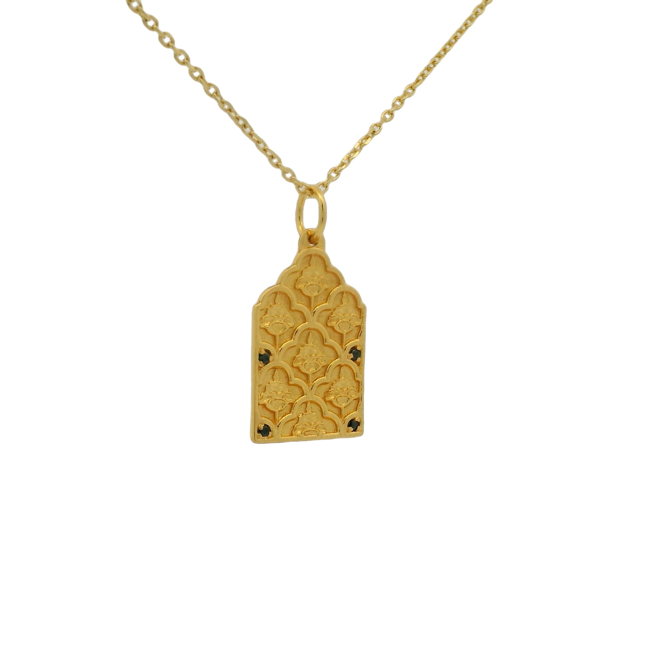 Collier doré porte du Taj Mahal zircons noirs 42 cm