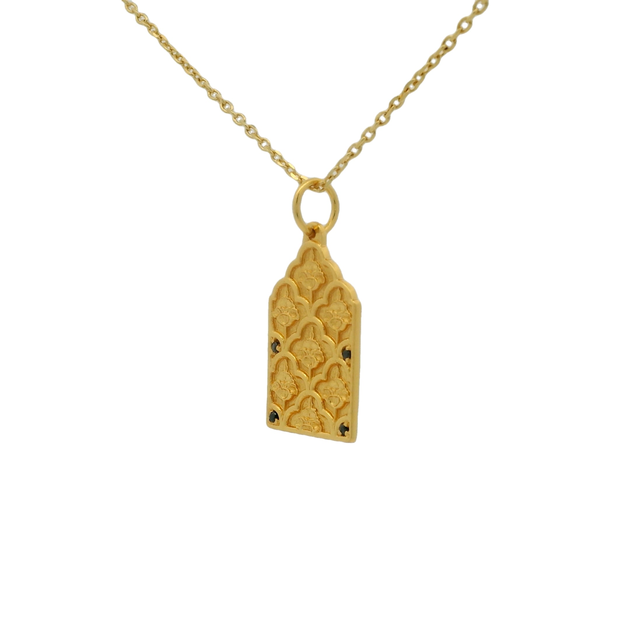 Collier doré porte du Taj Mahal zircons noirs 42 cm