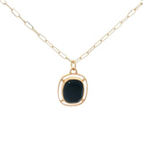 Collier doré médaillon ovale ajouré avec onyx noire 50 cm
