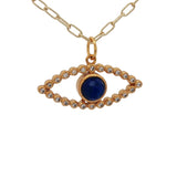 Collier doré Oeil ajouré lapis lazulis et zircons 42 cm