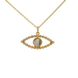 Gold necklace with openwork eye, stone and zircons