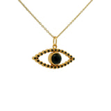 Gold necklace with openwork eye, stone and zircons