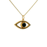 Gold necklace with openwork eye, stone and zircons