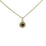 Gold necklace with small round stone and zircon medal