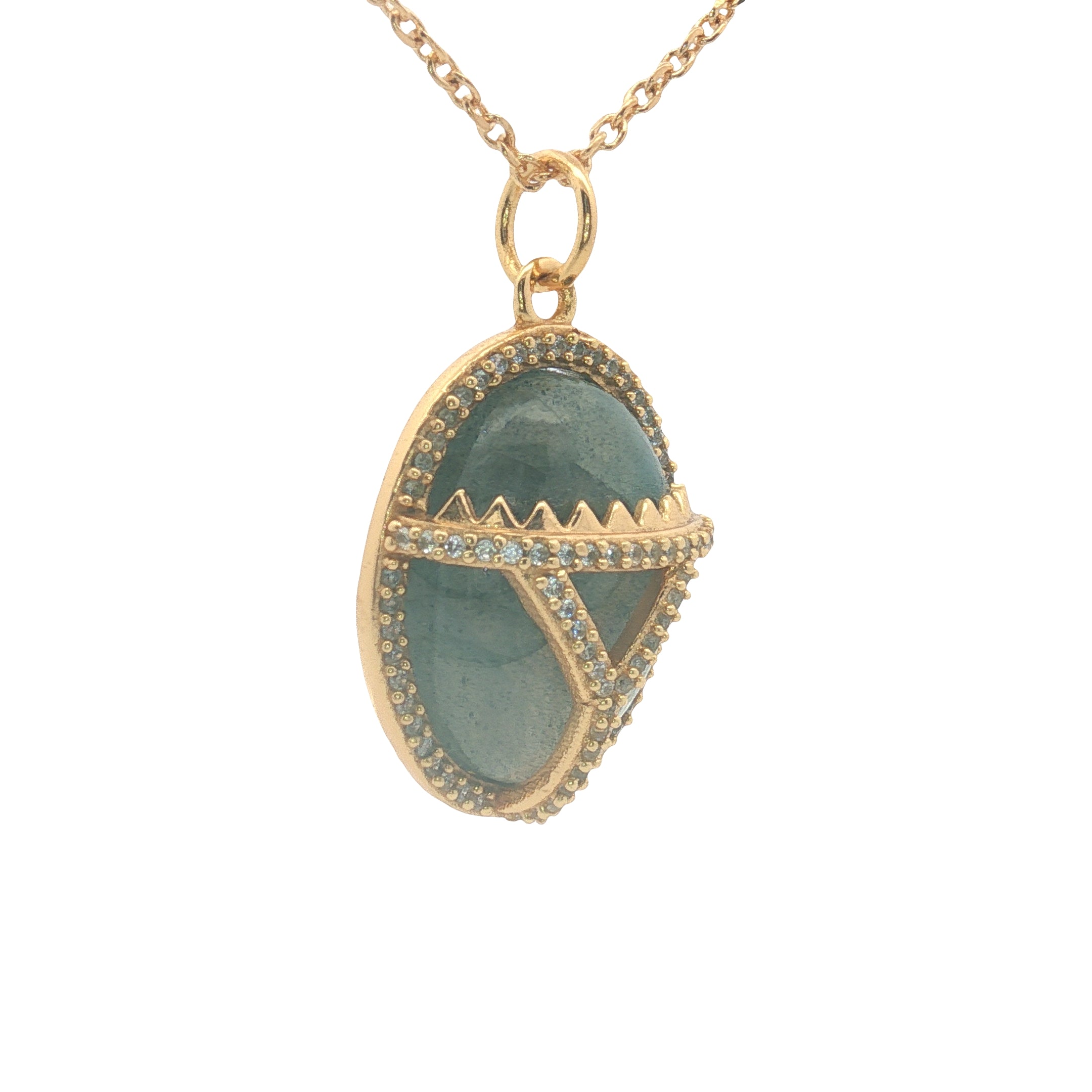 Collier doré scarabée labradorite et zircons 42 cm