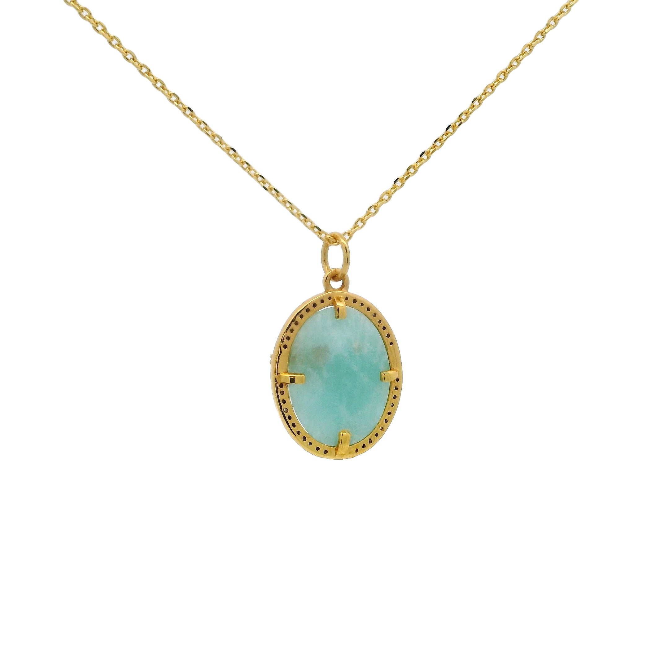 Collier doré scarabée amazonite zircons 42 cm