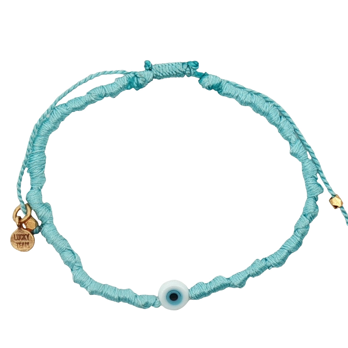 Bracelet doré cordon tressé turquoise oeil blanc