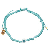 Bracelet doré cordon tressé turquoise oeil blanc