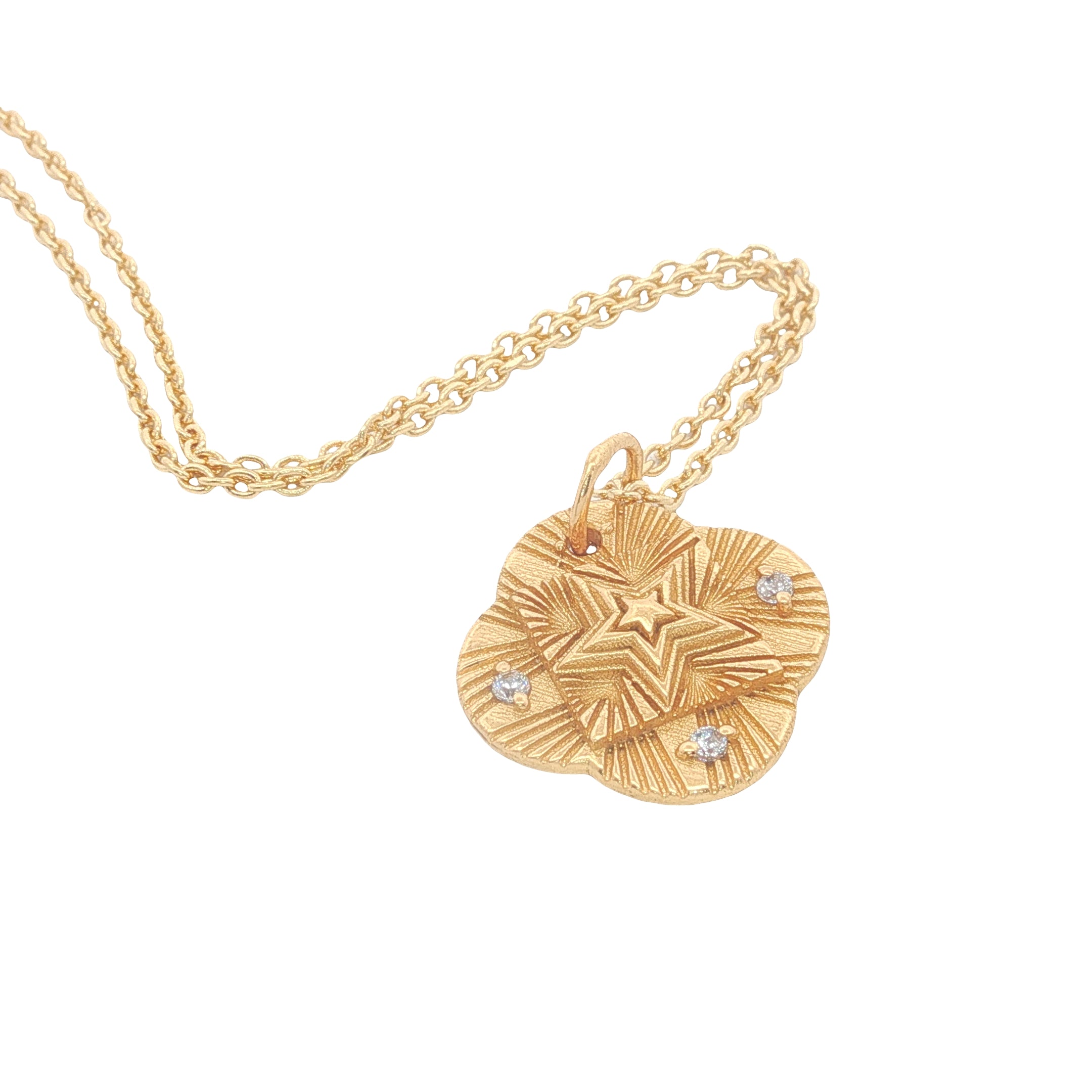 Collier doré médaille étoile et zircons 42 cm