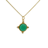 Collier doré médaille onyx verte cabochon et zircons 42 cm