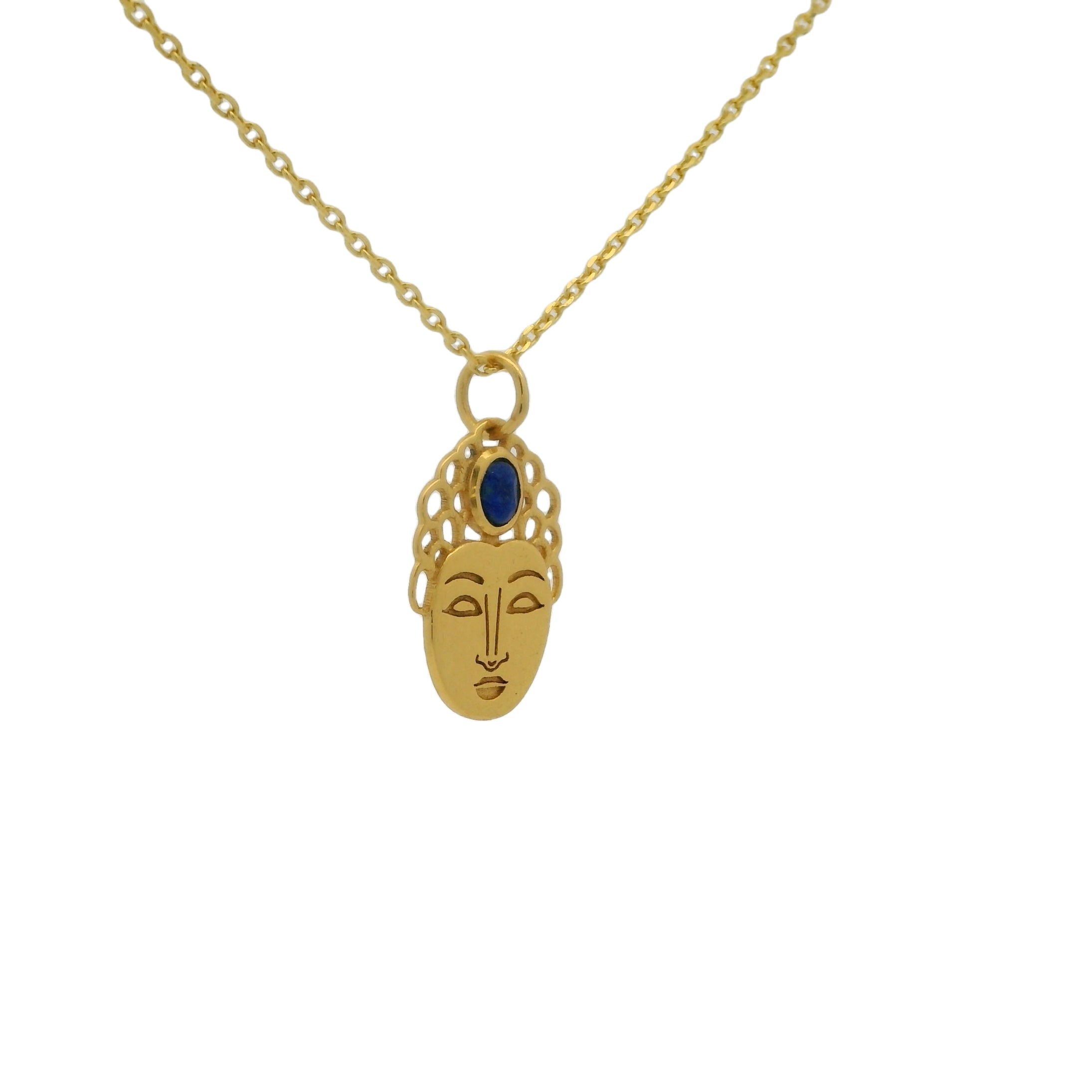 Collier doré tête bouddha avec lapis lazulis 42 cm