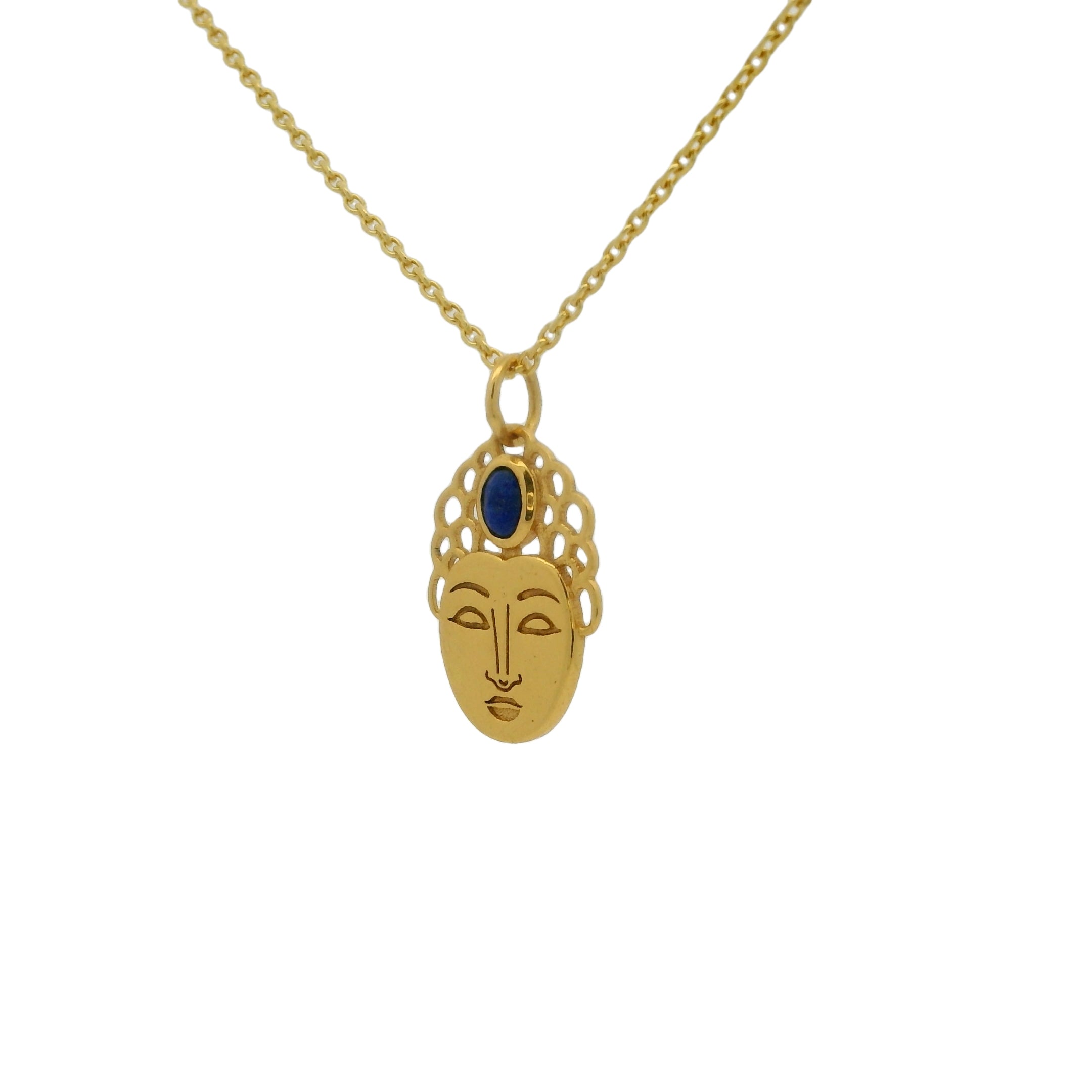 Collier doré tête bouddha avec lapis lazulis 42 cm