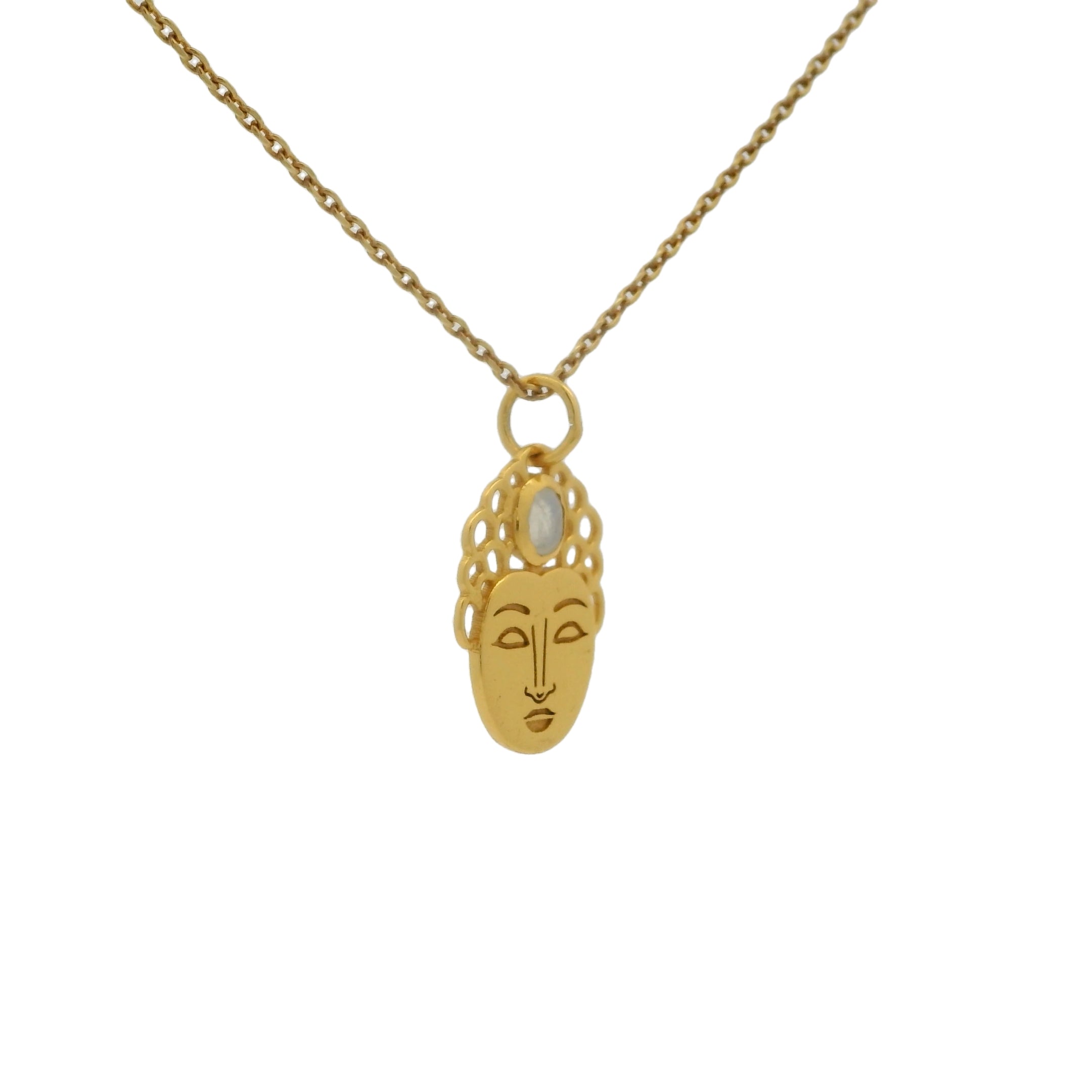 Collier doré tête de bouddha avec pierre de lune 42 cm