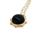 Collier doré sphère double pierre onyx verte et noire 60 cm