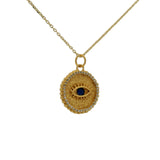Gold necklace with eye stone and zircon medal