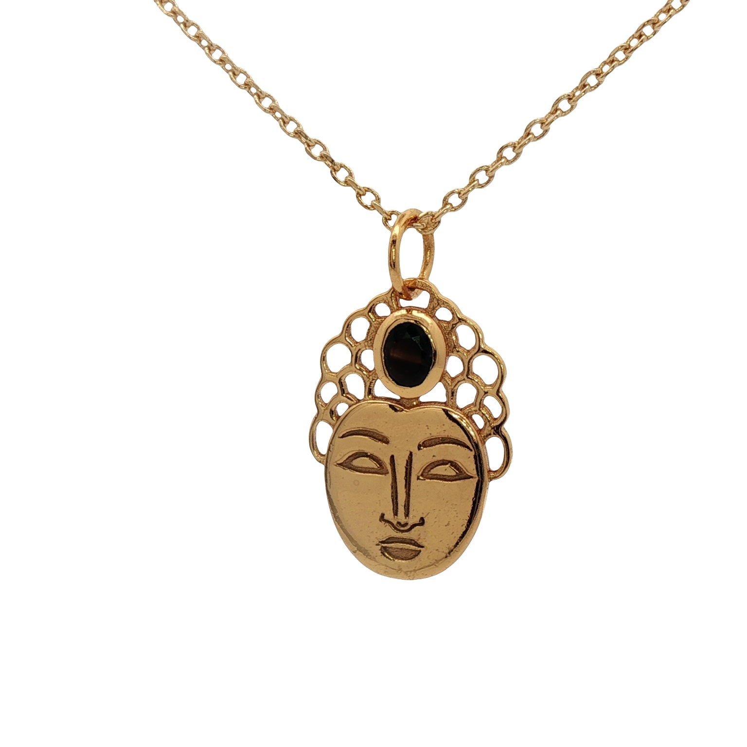 Collier tête de bouddha dorée avec onyx noire 42 cm