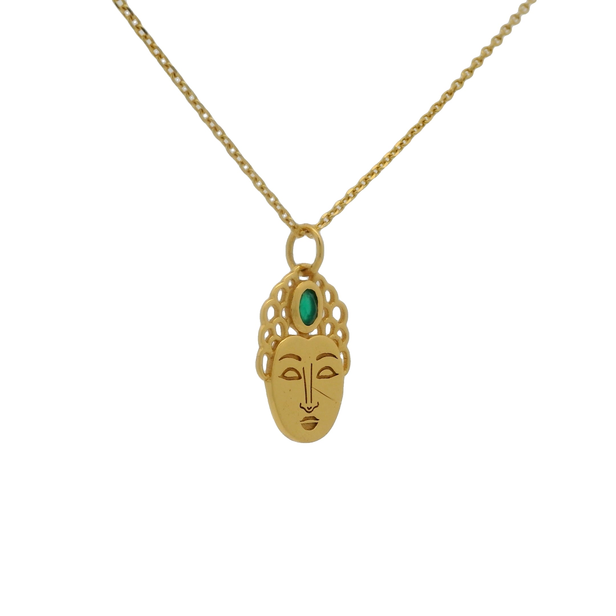 Collier doré tête de bouddha avec onyx verte 42 cm
