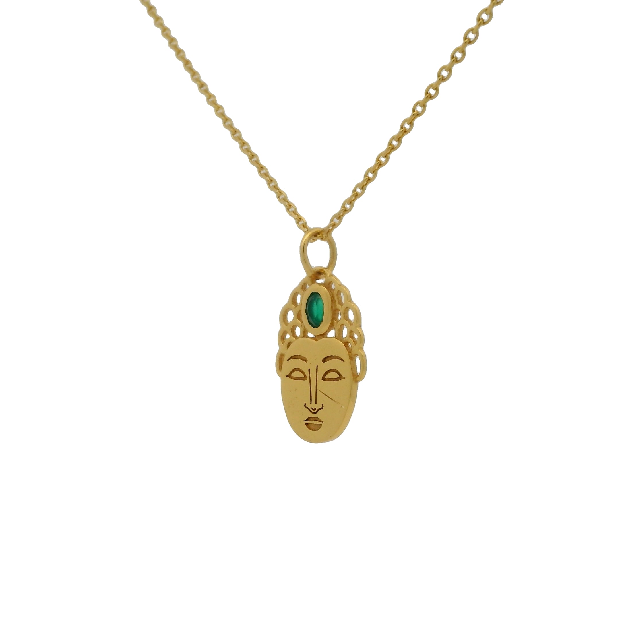 Collier doré tête de bouddha avec onyx verte 42 cm