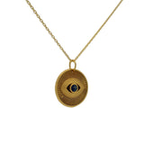 Collier doré médaille texturée oeil et lapis lazulis 42 cm