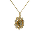 Collier doré fleur labradorite cabochon et pierre de lune 42 cm