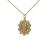 Collier doré fleur labradorite cabochon et pierre de lune 42 cm