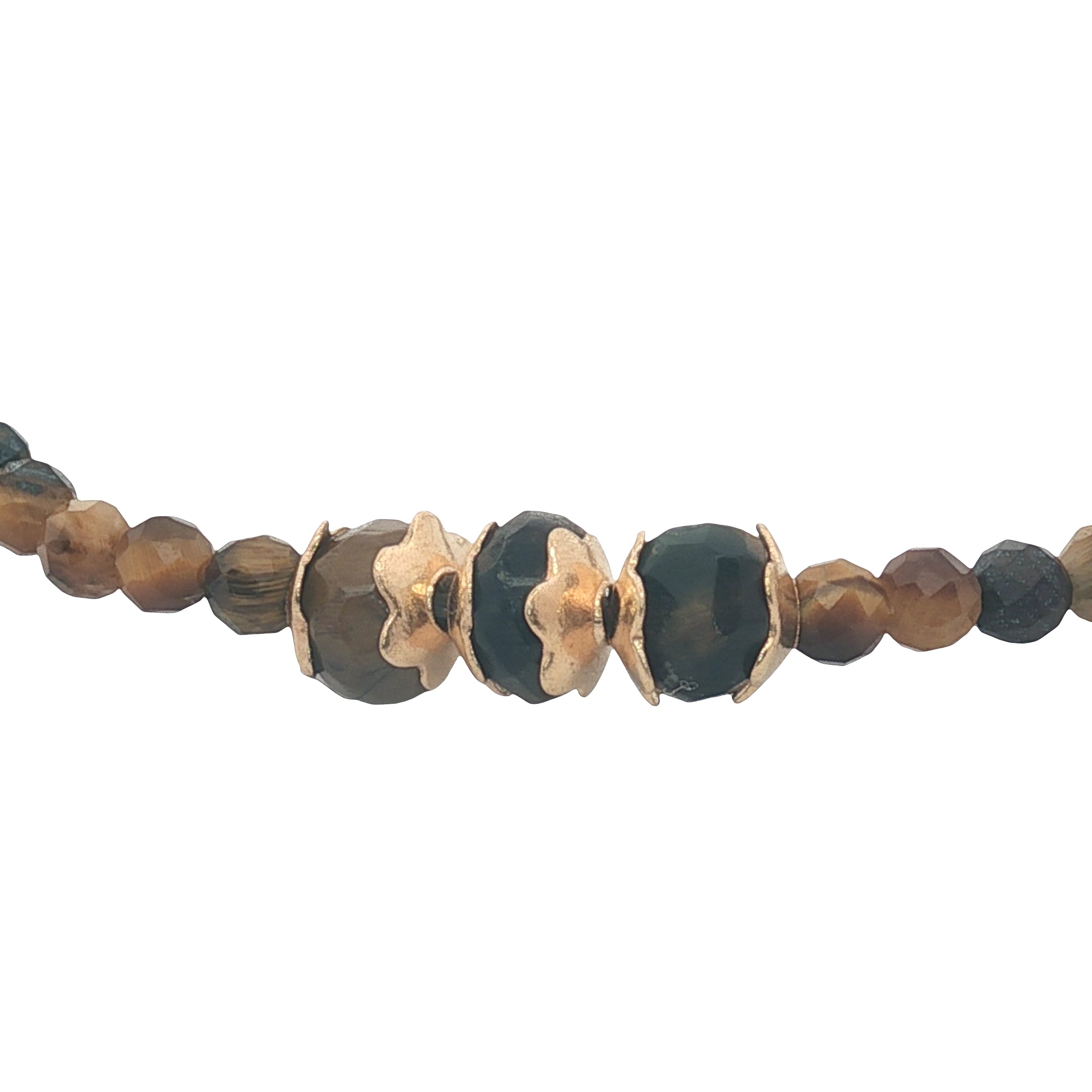 Bracelet doré oeil de tigre et perles dorées