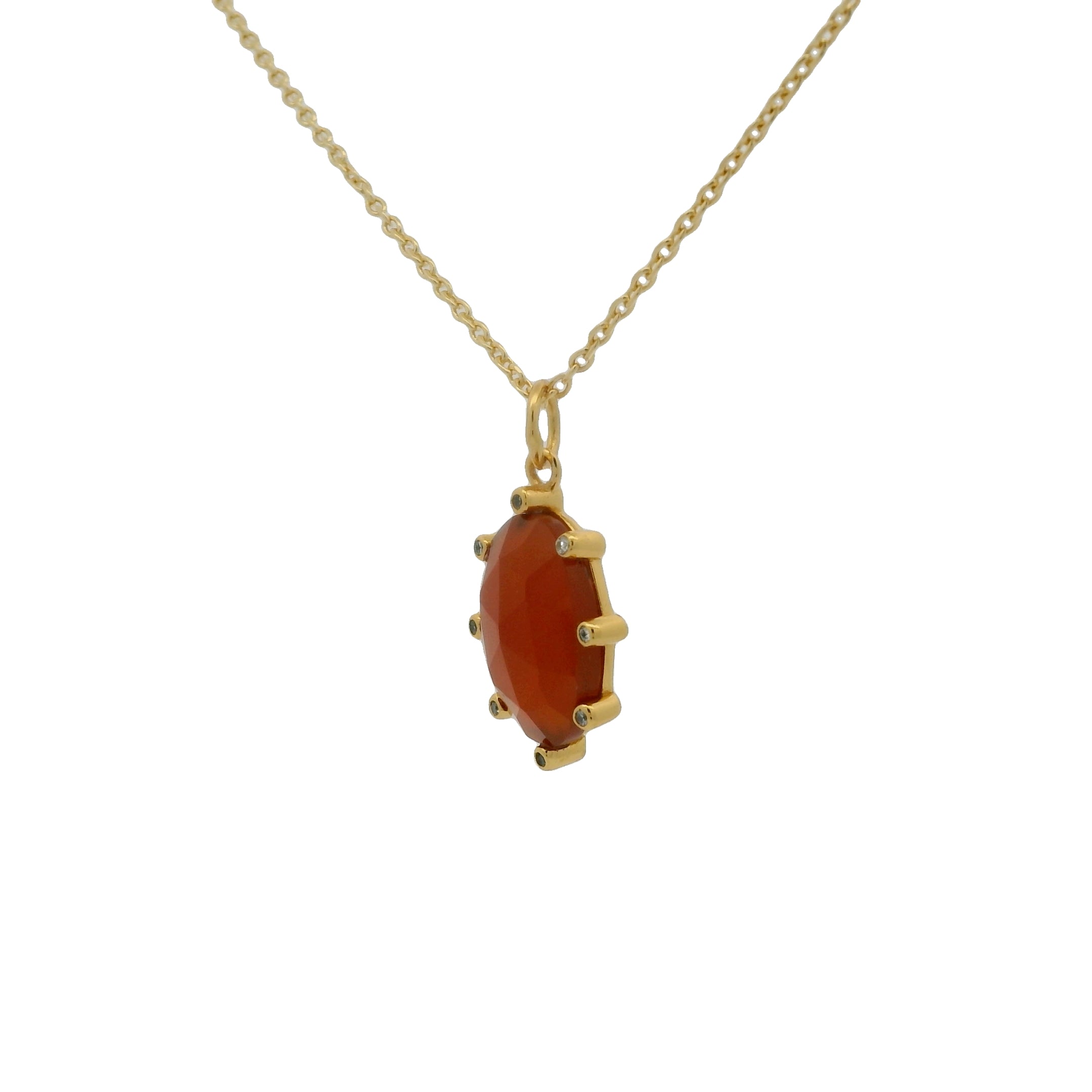 Collier doré onyx rouge ovale et zircons 42 cm