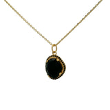 Collier doré onyx noire sertie 4 griffes et zircons noirs 42 cm