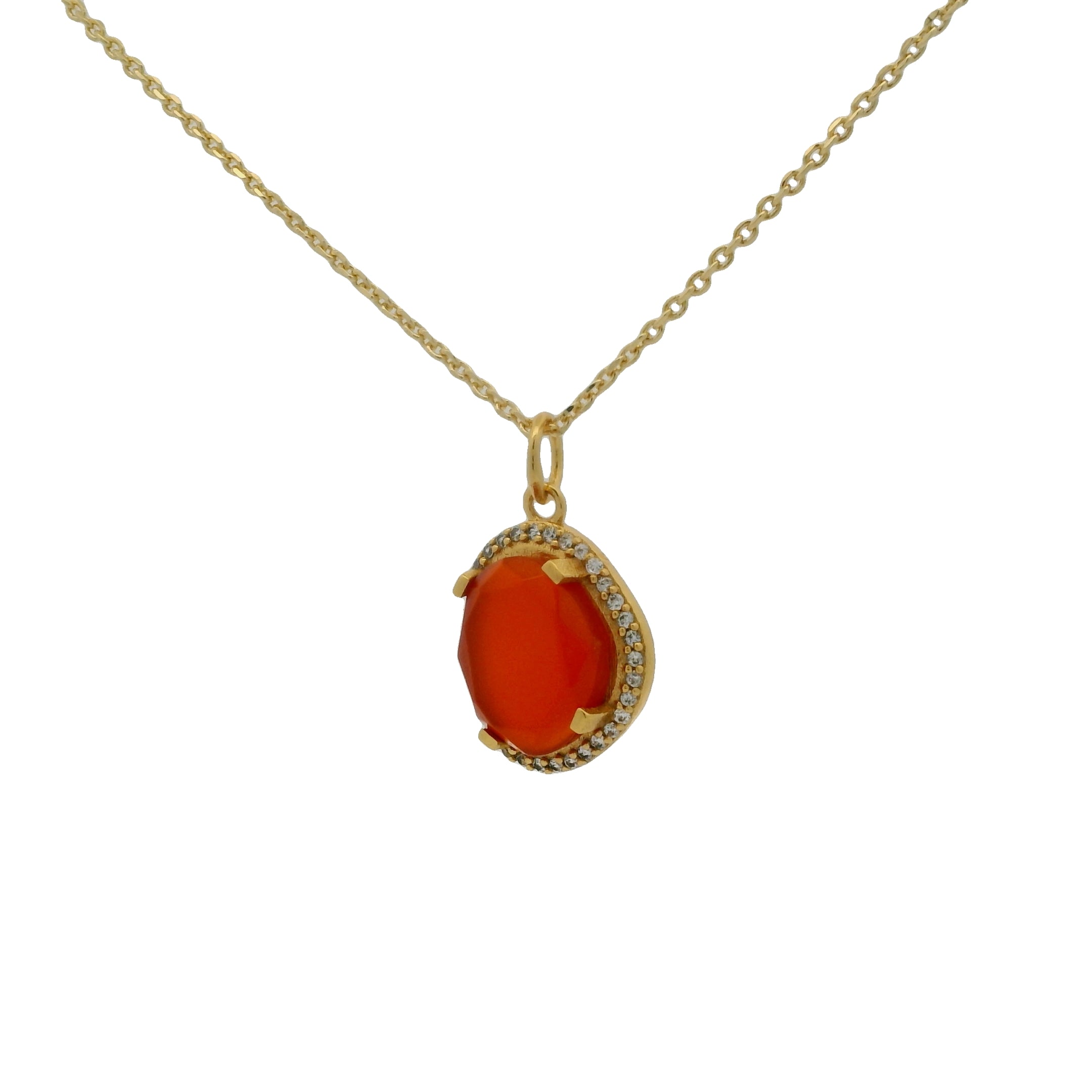 Collier doré onyx rouge serti 4 griffes et zircons blancs 42 cm